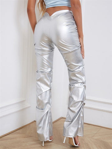 Gianny Shiny Faux Leather Pleated Pants