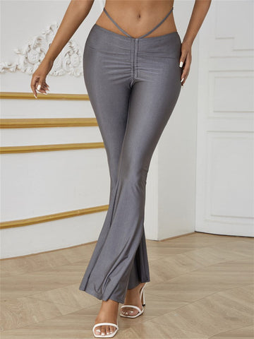 Pantalon Riley froncé évasé à taille en V