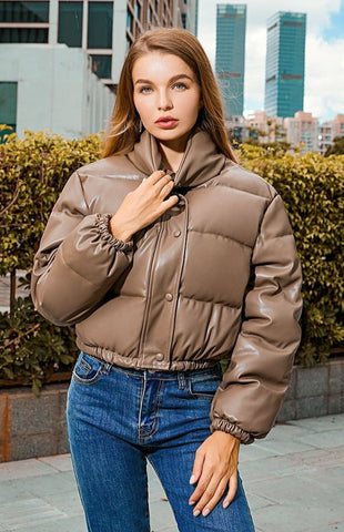 Windbreaker Crop Padded Vegan Leather Jacket