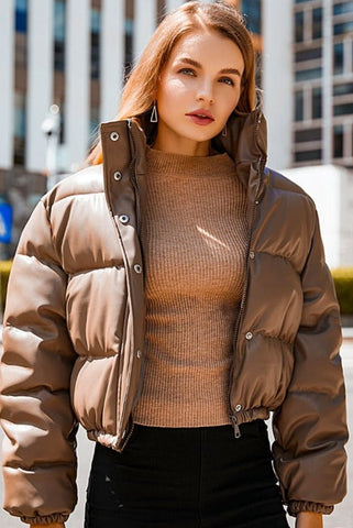 Windbreaker Crop Padded Vegan Leather Jacket