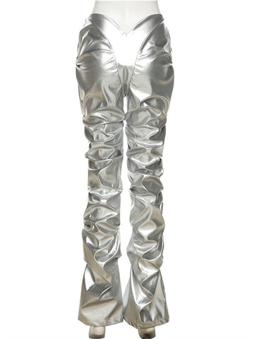 Gianny Shiny Faux Leather Pleated Pants