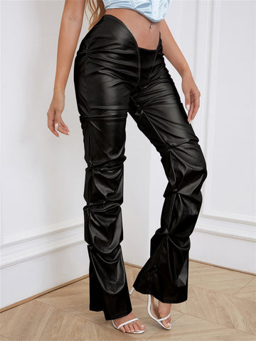 Pantalon plissé en similicuir brillant Gianny