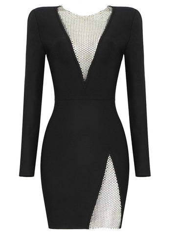 Layla Rhinestones Long Sleeve Bandage Dress