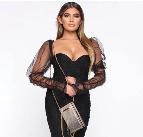 Arletta Sexy Mesh-Kleid mit Puffärmeln