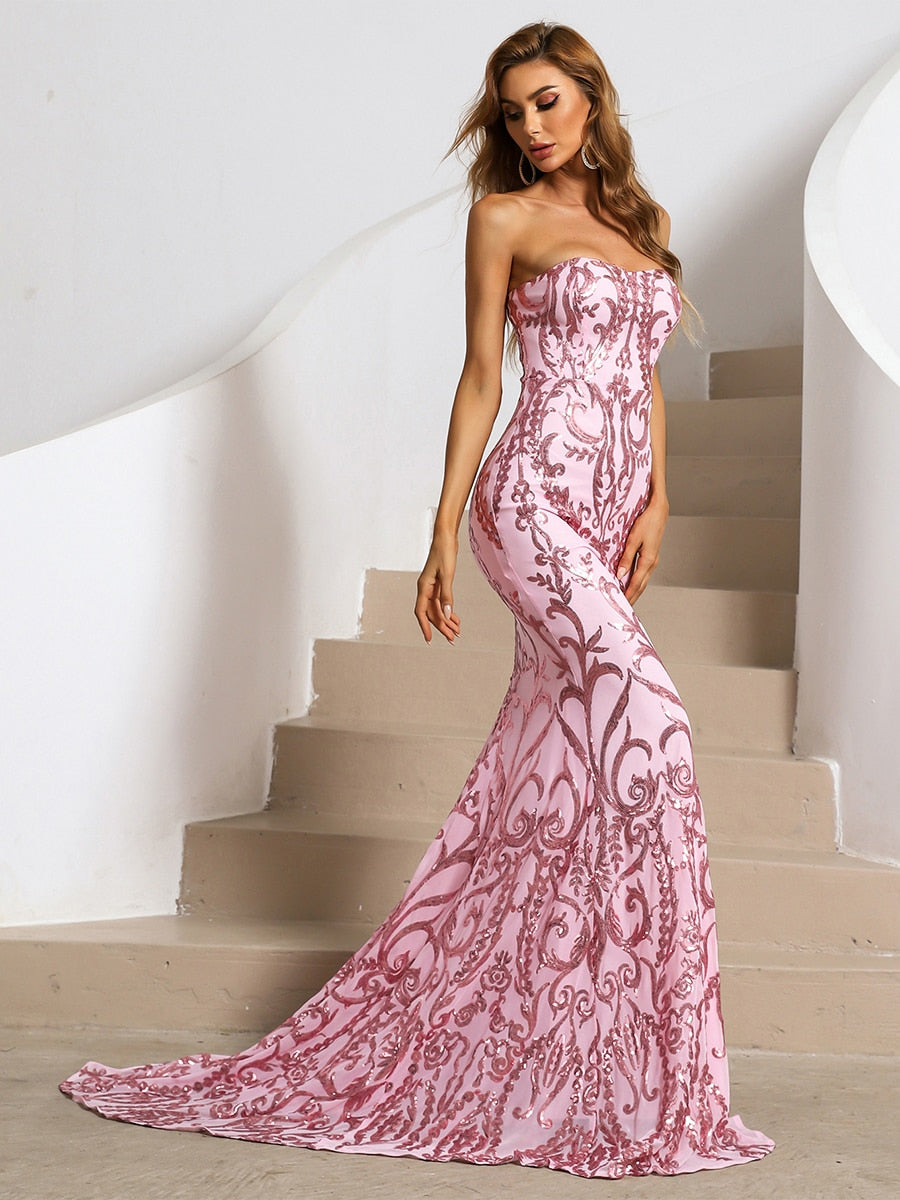 Juliett Strapless Sequin Gown Dress