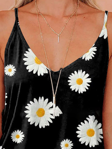 V-Neck Strap With Small Daisy Print Tank Tops