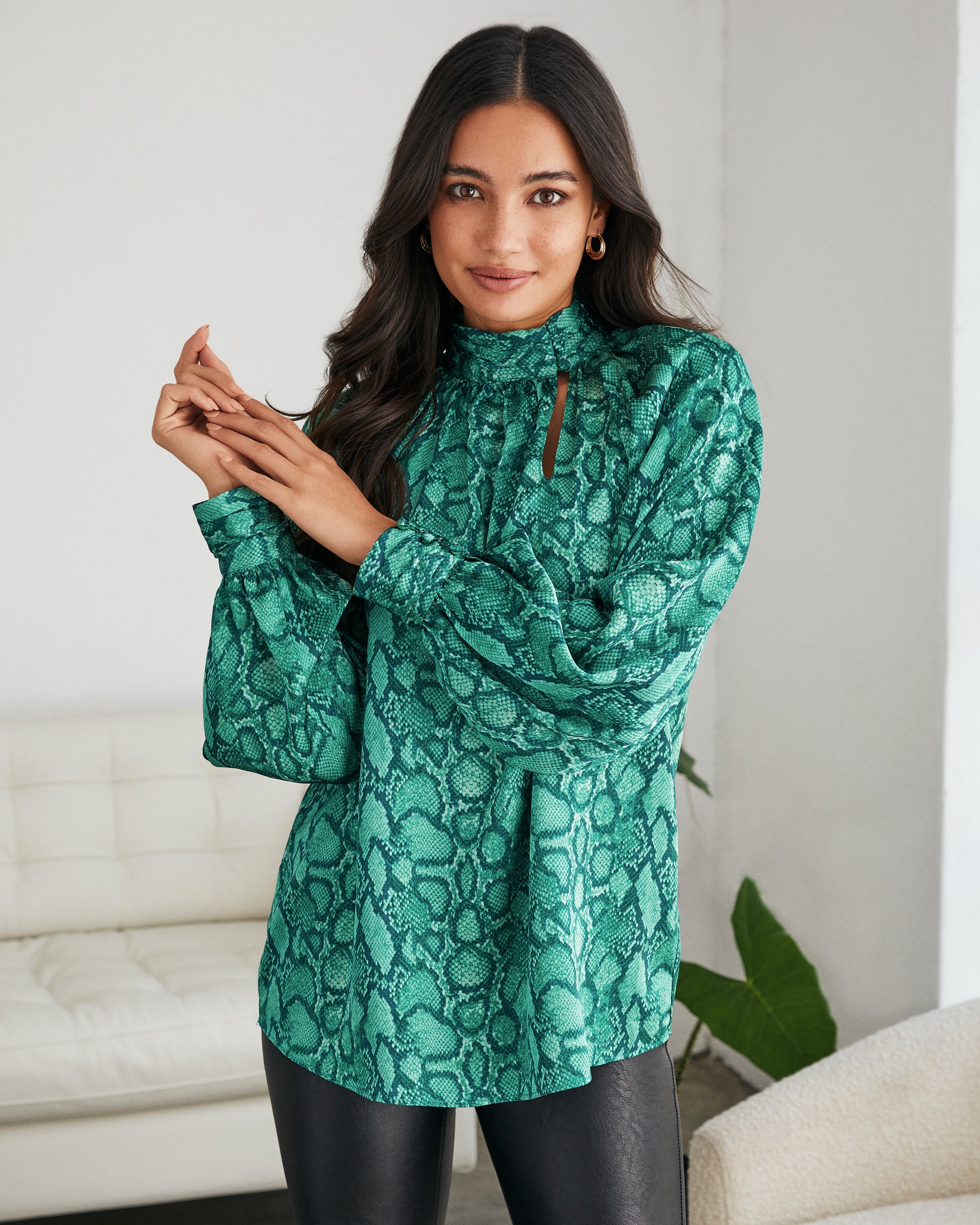 Slinky Satin Python Keyhole Blouse - FINAL SALE – Orro Shop
