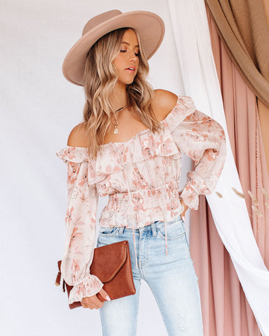 Start Living Floral Smocked Ruffle Crop Blouse