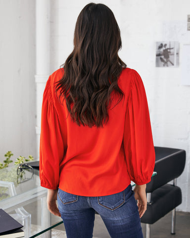 Sylas Pintuck Blouse - Coral Red