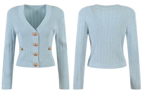 Vida V-neck Knit Cardigan with Gold Buttons