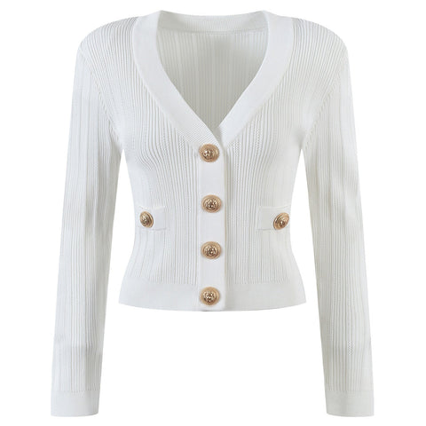 Vida V-neck Knit Cardigan with Gold Buttons