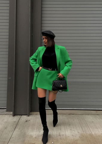 Kira Green Oversized Long Blazer and Mini Skirt Set