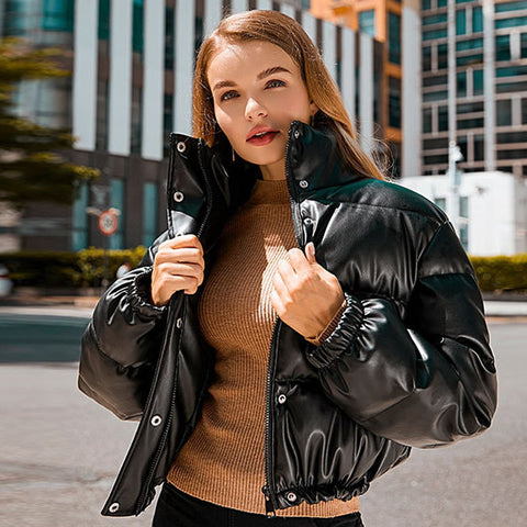 Windbreaker Crop Padded Vegan Leather Jacket