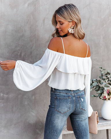 Sincere Balloon Sleeve Cold Shoulder Blouse - White