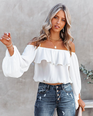 Sincere Balloon Sleeve Cold Shoulder Blouse - White