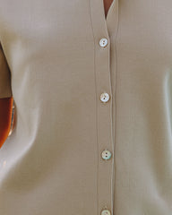 Sinclair Short Sleeve Button Down Polo Top - Taupe