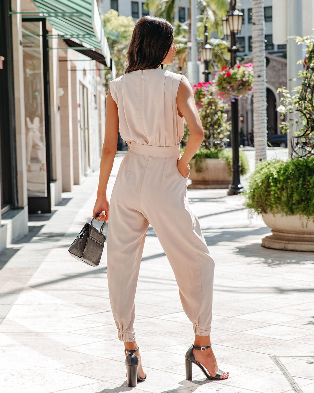 Skyler Pocketed Drape Jumpsuit - Oatmeal