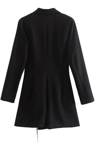 Glitzerndes Fransenbesatz Reverskragen Langarm Blazer Romper Minikleid - Schwarz