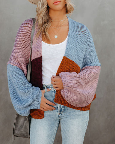 Spiced Pumpkin Colorblock Knit Cardigan - Blue Multi