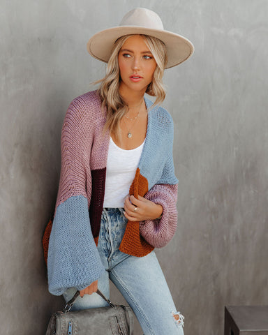 Spiced Pumpkin Colorblock Knit Cardigan - Blue Multi