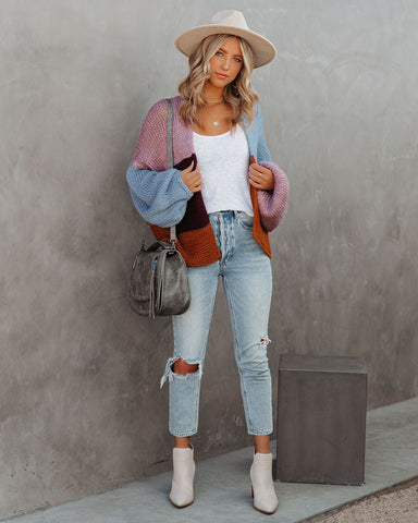 Spiced Pumpkin Colorblock Knit Cardigan - Blue Multi