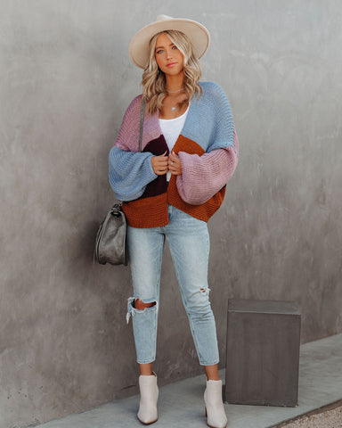 Spiced Pumpkin Colorblock Knit Cardigan - Blue Multi