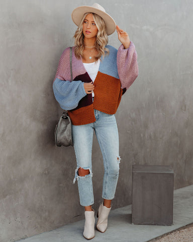 Spiced Pumpkin Colorblock Knit Cardigan - Blue Multi