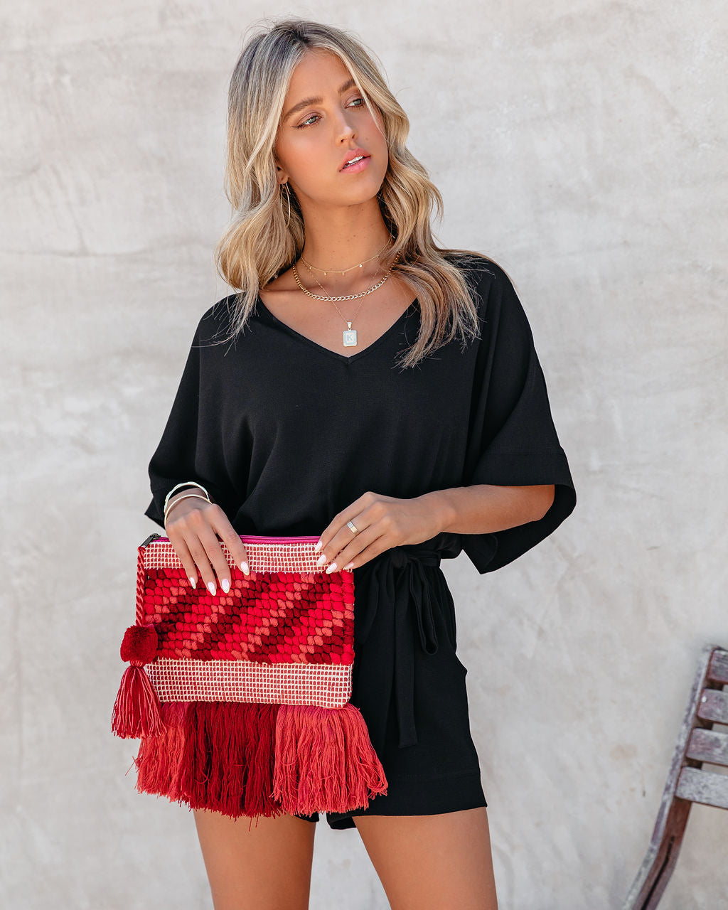 Spring Scene Pocketed Tie Romper - Black