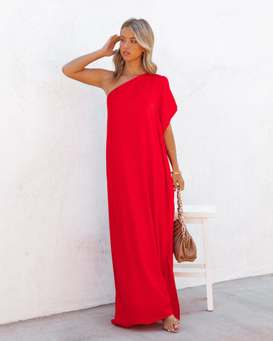 Strike A Pose One Shoulder Statement Maxi Dress - Tomato Red