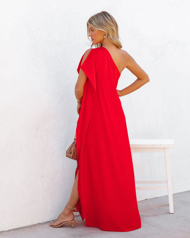 Strike A Pose – Statement-Maxikleid mit One-Shoulder-Träger – Tomatenrot 