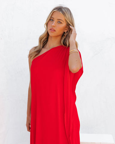 Strike A Pose – Statement-Maxikleid mit One-Shoulder-Träger – Tomatenrot 