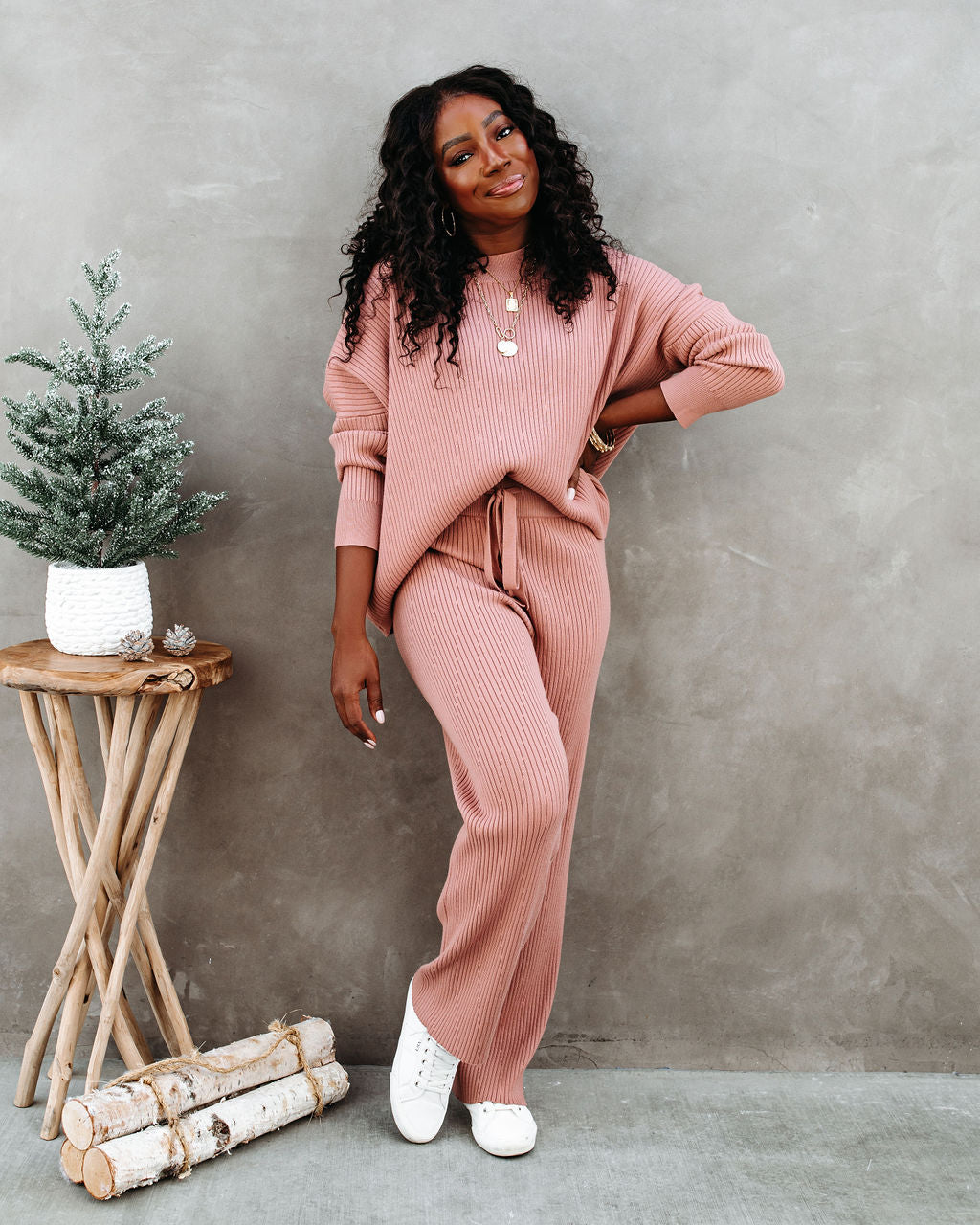 Storey Ribbed Knit Pants - Dusty Rose