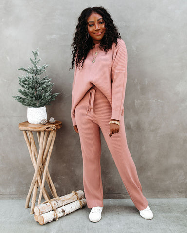 Storey Ribbed Knit Pants - Dusty Rose