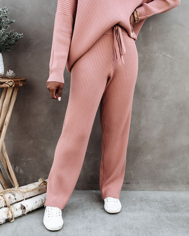 Storey Ribbed Knit Pants - Dusty Rose