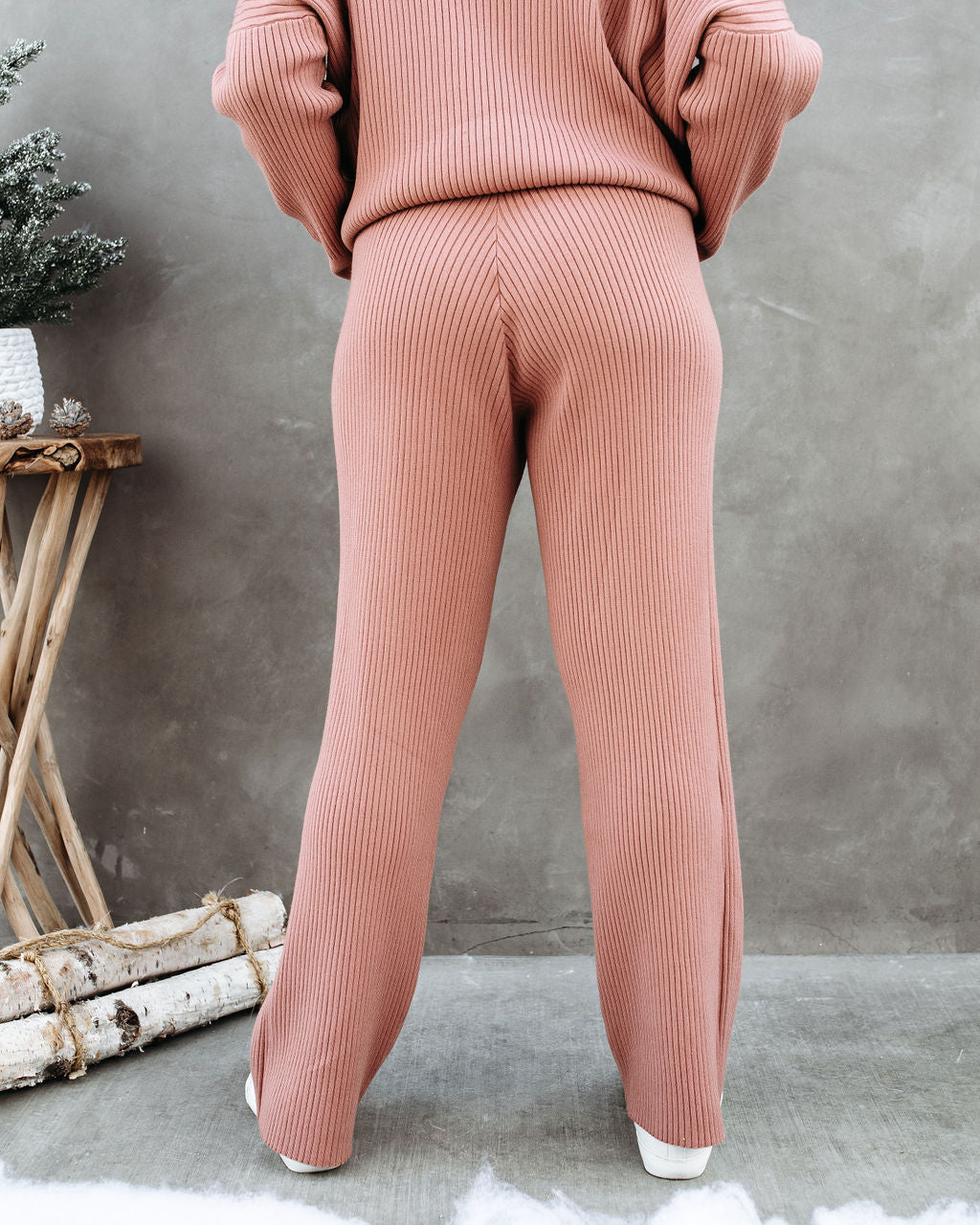 Storey Ribbed Knit Pants - Dusty Rose