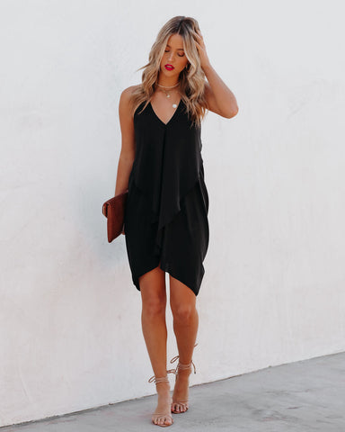 Such A Flirt Halter Ruffle Dress - Black