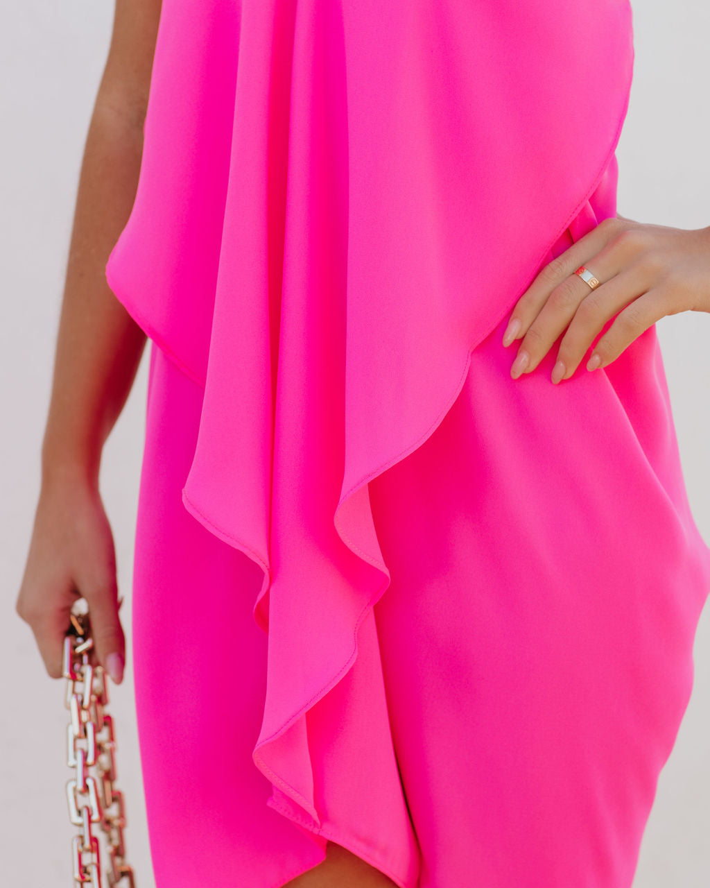 Such A Flirt Halter Ruffle Dress - Hot Pink