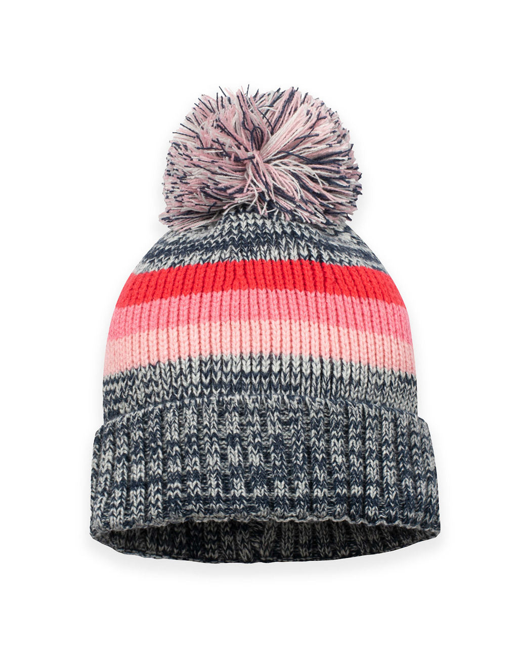 Sunrise Striped Pom Beanie - Heather Navy