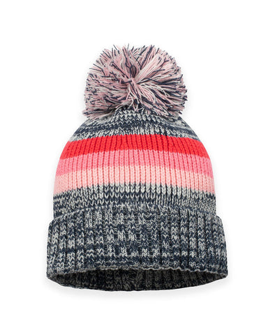 Sunrise Striped Pom Beanie - Heather Navy