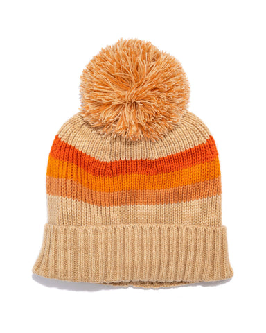 Sunrise Striped Pom Beanie - Tan