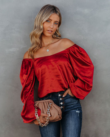 Sweeney Satin Billowed Blouse - Scarlet