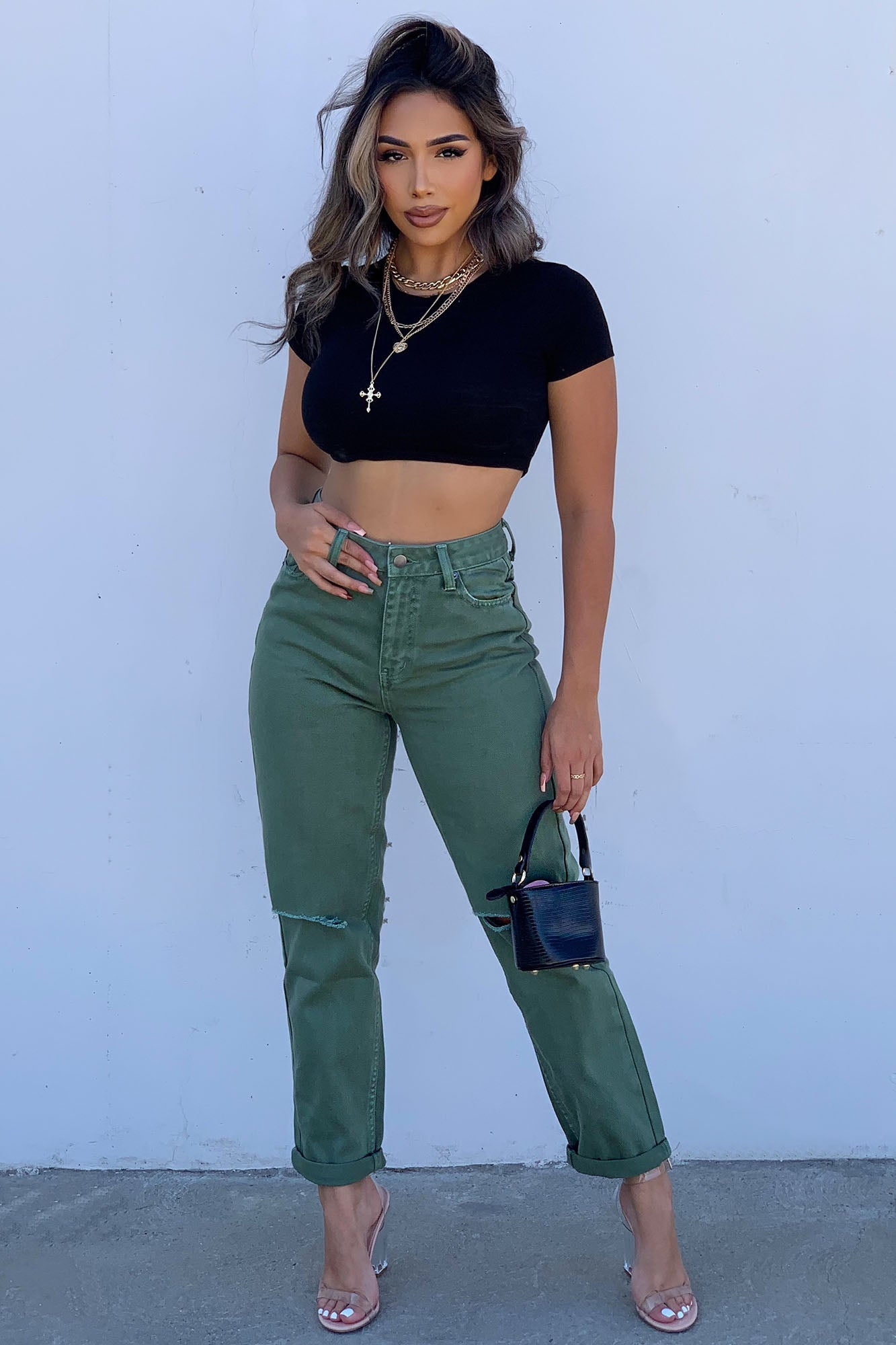 Symbol Of Victory Ripped Mom Jeans - Olive – Orro Shop