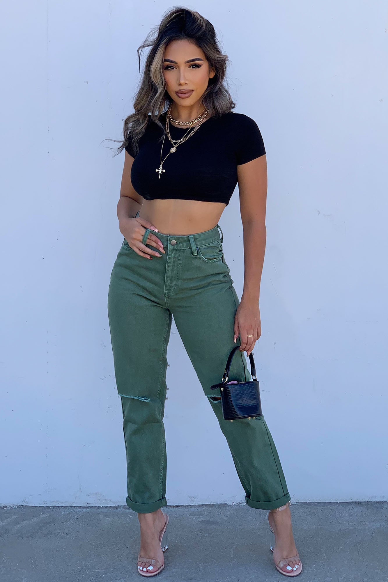 Symbol Of Victory Ripped Mom Jeans - Olive