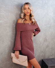 Tammy Off The Shoulder Ribbed Knit Sweater Dress - Cinnamon