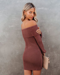 Tammy Off The Shoulder Ribbed Knit Sweater Dress - Cinnamon