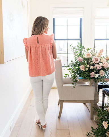 Tatum Smocked Lace Babydoll Top - Coral