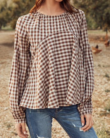 Tensey Checkered Babydoll Blouse