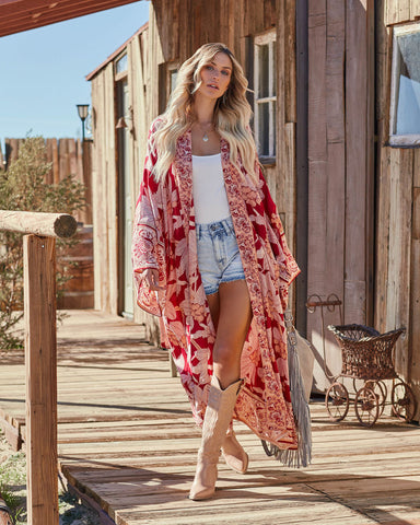 Those Who Wander Floral Duster Kimono - Burgundy