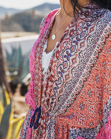 Kimono Duster métallisé imprimé Turks &amp; Caicos - Corail Multi 