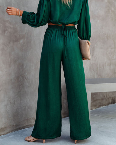 Tamra Pocketed Satin Pants - Dark Green